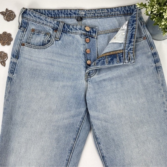 Gap Vintage High Rise Jeans Sz 28 Ankle Cropped Step Hem Straight Rigid Denim - Picture 2 of 3